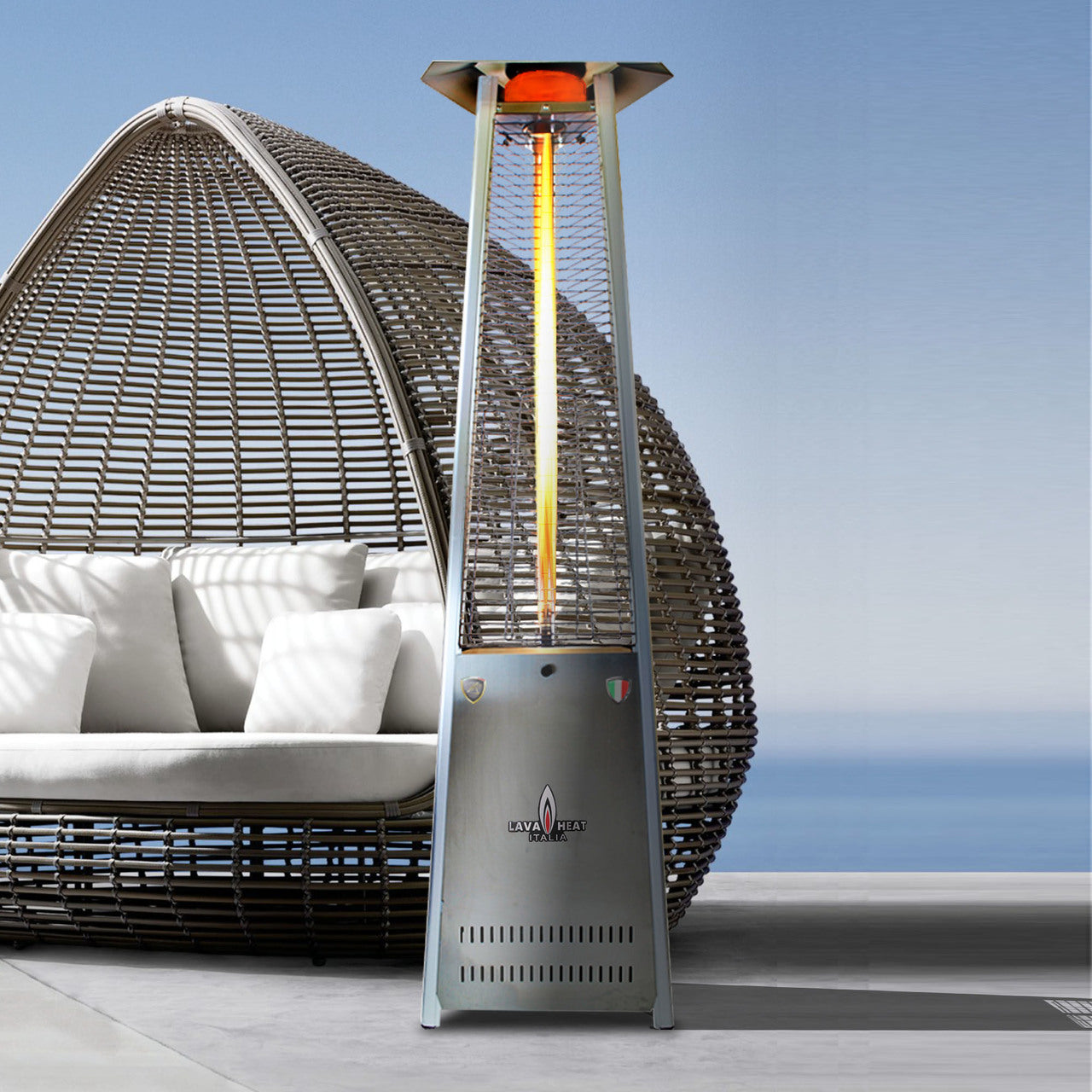 Lava Heat Lava lite Triangle Flame Tower Heater 92.5-inch 56 K BTU Electronic Ignition Stainless Steel Natural Gas - ASSEMBLED