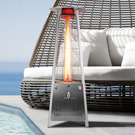 Lava Heat Capri Triangle Flame Tower Heater 72.5-inch 42 K BTU Electronic Ignition Stainless Steel Liquid Propane - ASSEMBLED