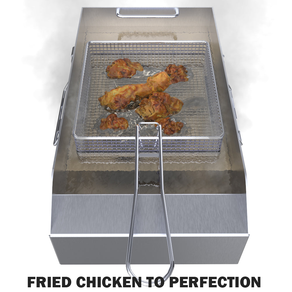 Sunstone 10" Wide Deep Fryer w/Cover, Steamer Tray, & Fryer Basket - SUNCP-FYER