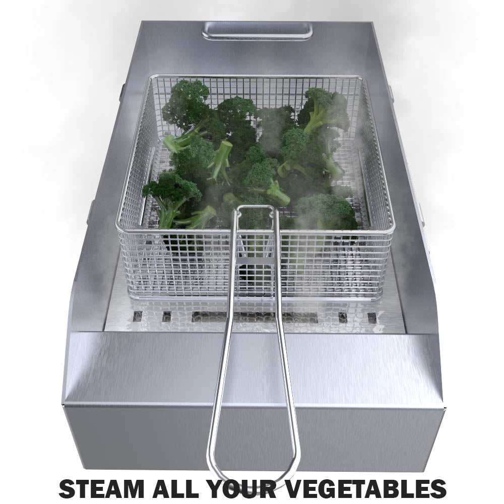 Sunstone 10" Wide Deep Fryer w/Cover, Steamer Tray, & Fryer Basket - SUNCP-FYER
