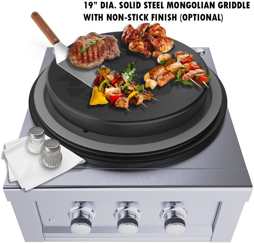 Sunstone 19" DIA. Solid Steel Flat-Top Griddle - SUN24PCB-GRIDDLE - On Burner
