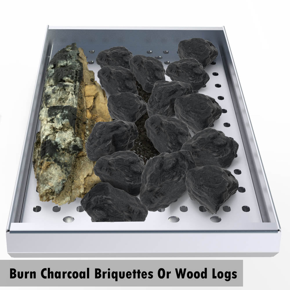 Sunstone 3-in-1 Charcoal Wood Burning & Smoking Tray for Gas Grills - SUNCP-CHTRAY - Charcoal On Tray
