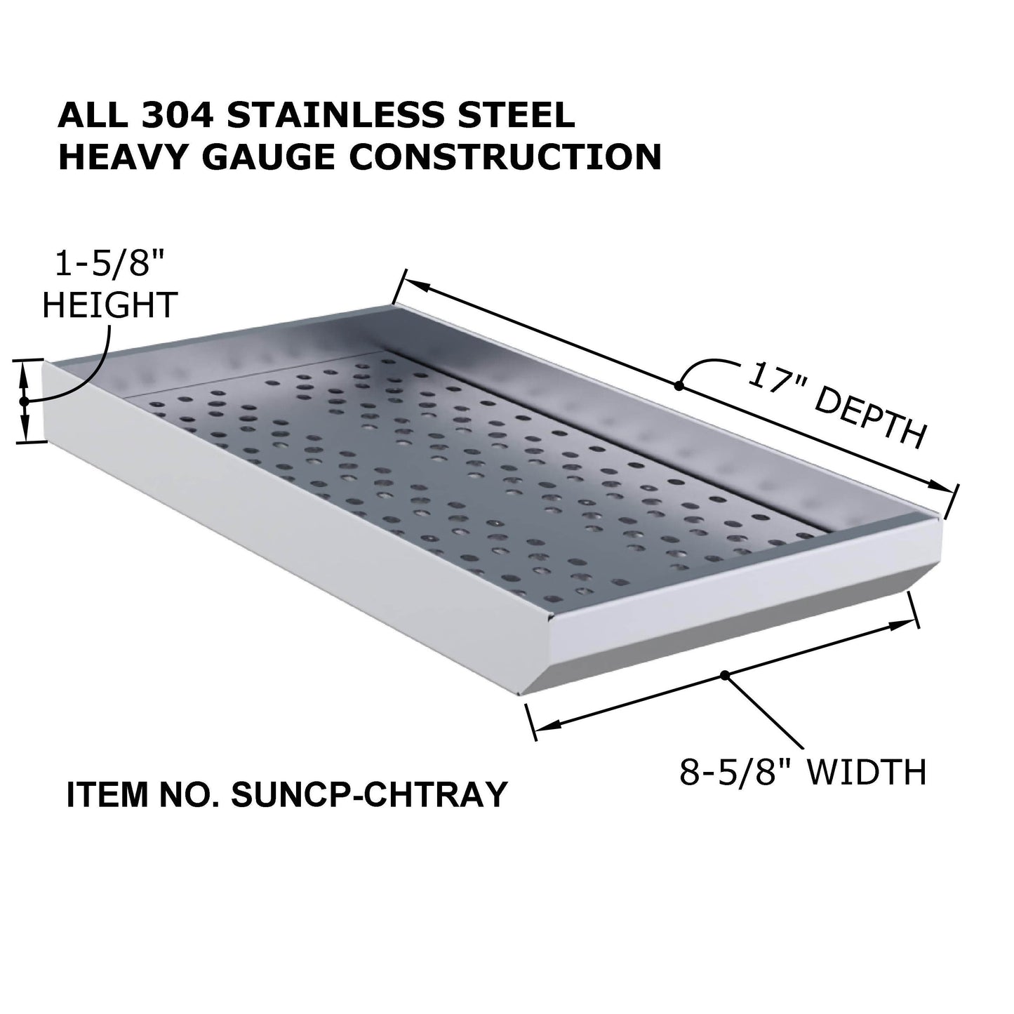 Sunstone 3-in-1 Charcoal Wood Burning & Smoking Tray for Gas Grills - SUNCP-CHTRAY - Dimensions