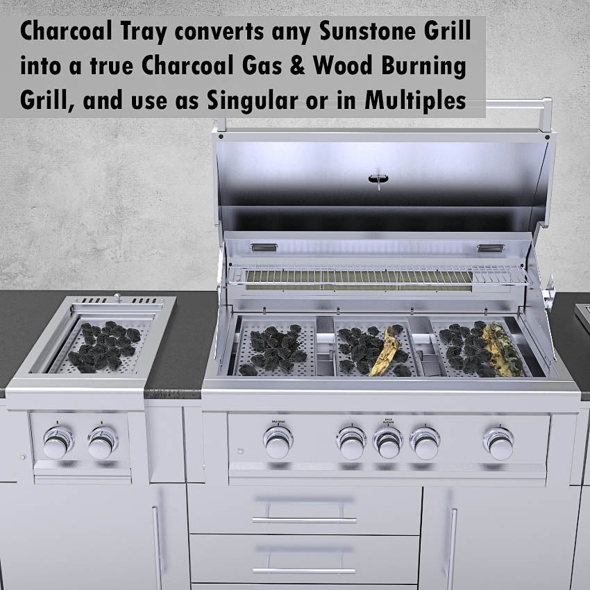 Sunstone 3-in-1 Charcoal Wood Burning & Smoking Tray for Gas Grills - SUNCP-CHTRAY - Multiple Uses