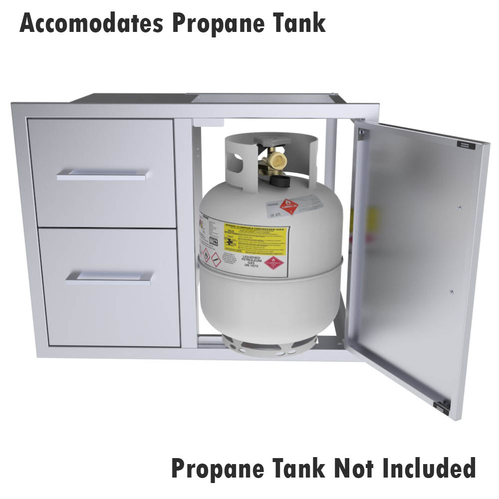 Sunstone 30" Beveled Style Double Drawer & Door Combo w/Removable Support Frame - BA-DDC30 - Propane Tank Placeholder.