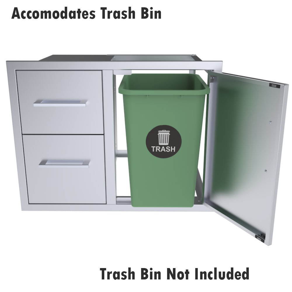 Sunstone 30" Beveled Style Double Drawer & Door Combo w/Removable Support Frame - BA-DDC30 - Trash Bin Placeholder.