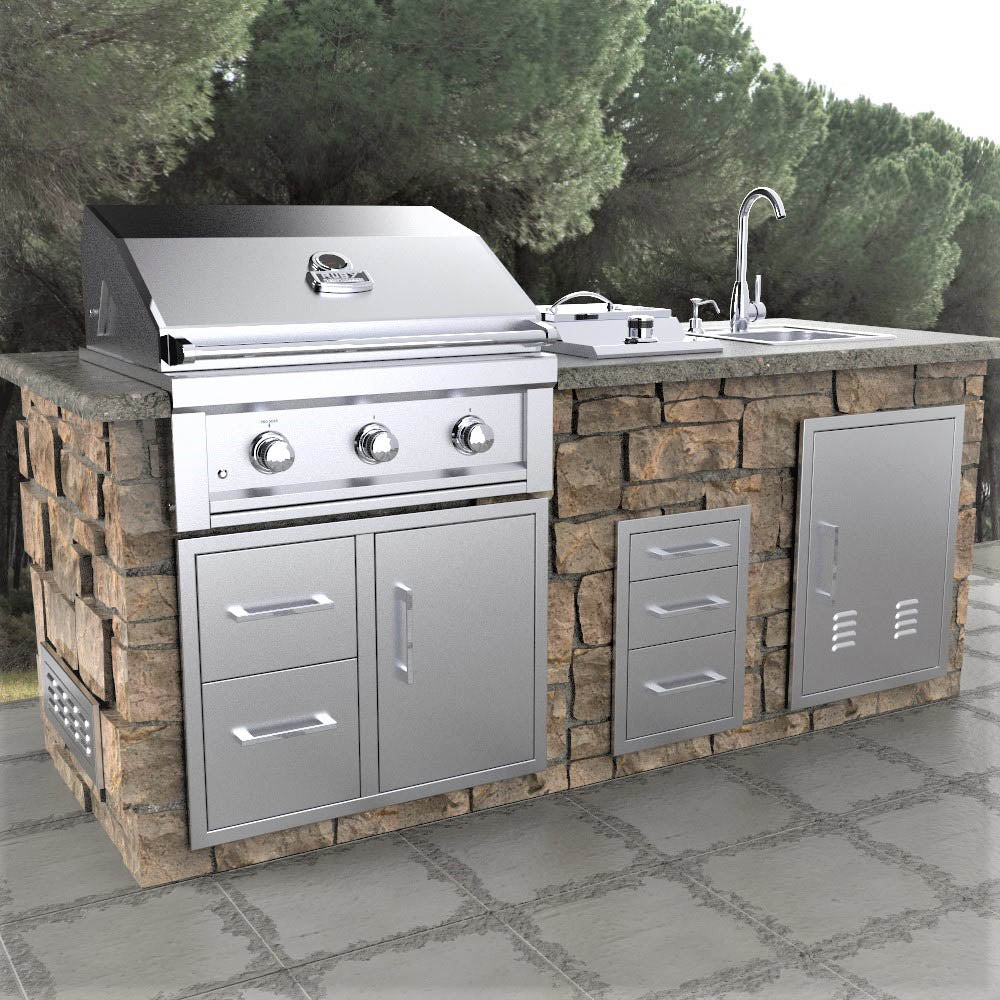 Sunstone 30" Beveled Style Double Drawer & Door Combo w/Removable Support Frame - BA-DDC30 - Outdoor Kitchen