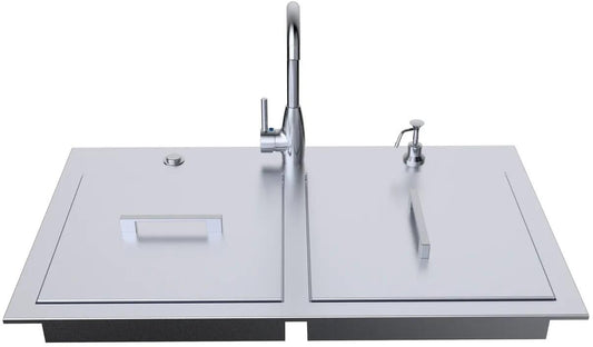 Sunstone 37" ADA Compliant Double Sink with Covers & Hot/Cold Faucet - ADASK37