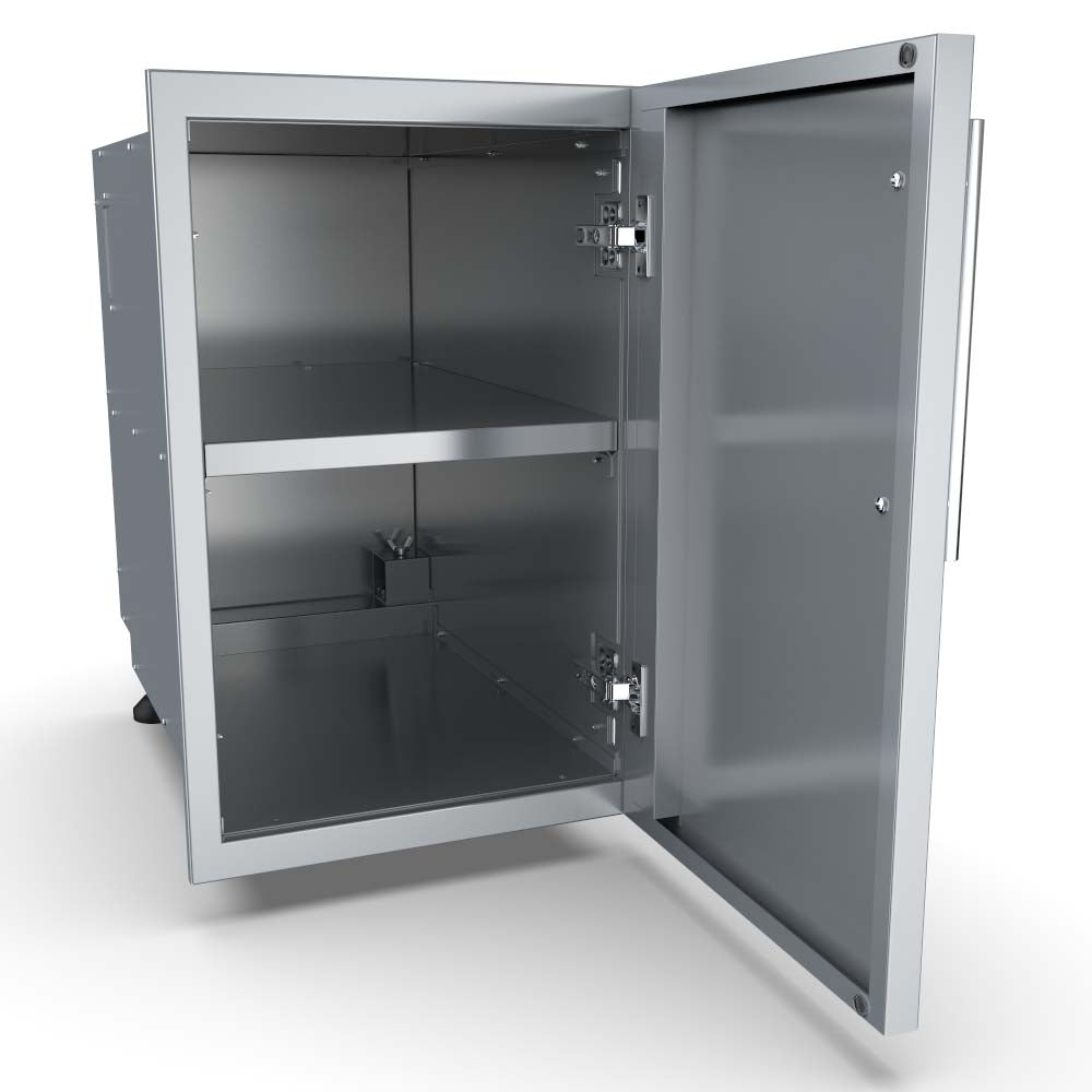 Sunstone "Designer Series, Raised Style - 15" Single Door Dry Storage Pantry - DE-DVPL15 - Open Single Door Storage Pantry Interior