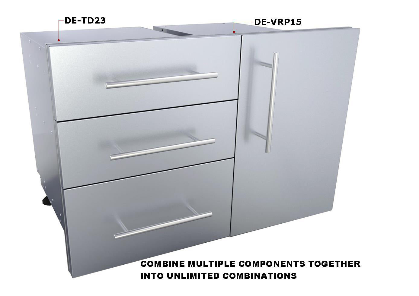 Sunstone "Designer Series, Raised Style - 15" Single Door Dry Storage Pantry - DE-DVPL15 - Component Combination with Single Door Pantry