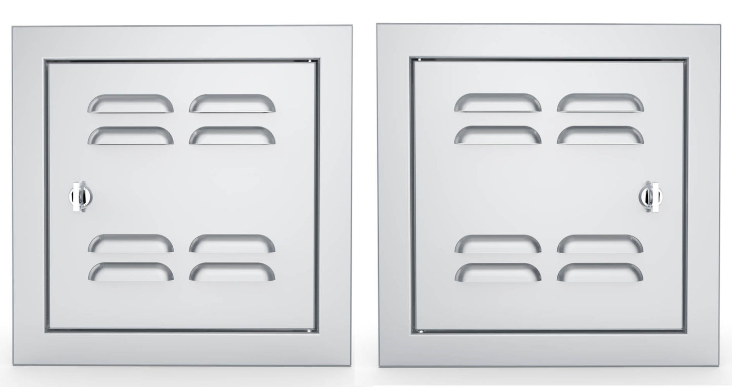 Sunstone Signature Series 12" x 12" Utility Access Door Vented - BA-VSDL12 - Two vented stainless steel utility access doors side by side.