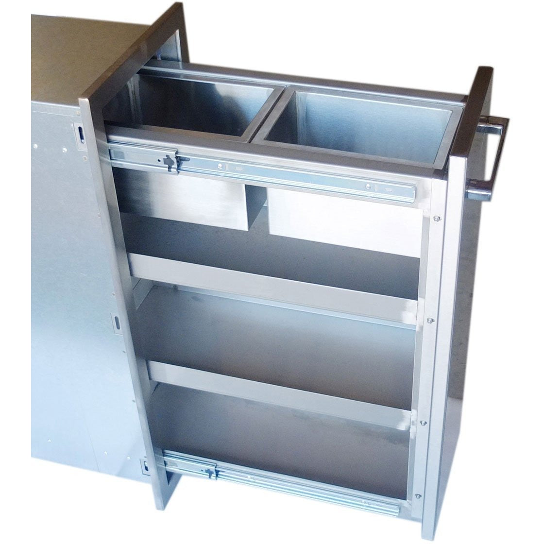 Sunstone 12 inch spice drawer with two removable baskets BA-SPRD12 - Top View of Open Spice Drawer Unit.