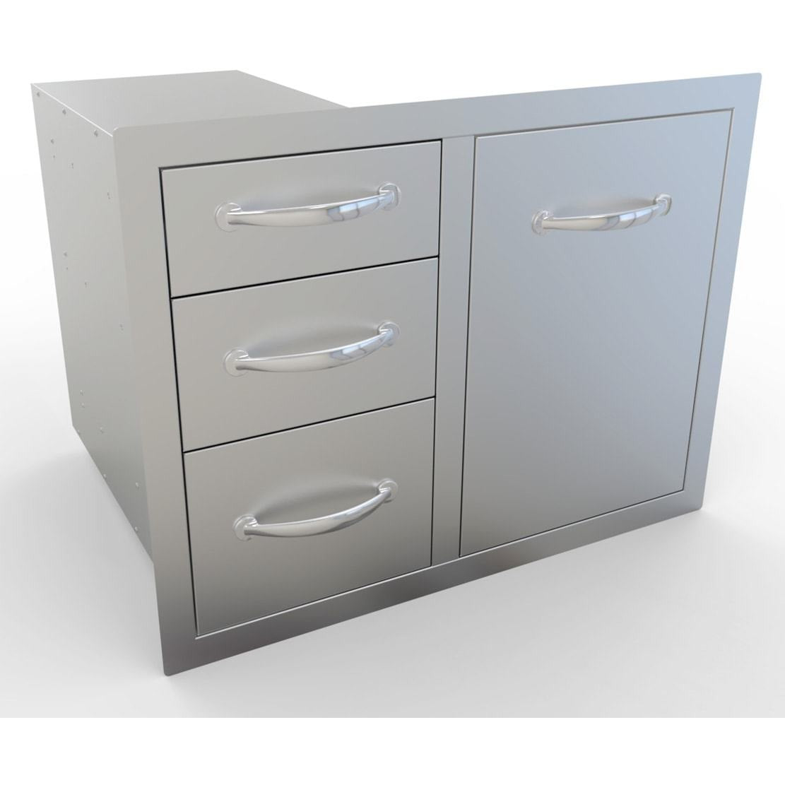 Sunstone 30 inch tank/trash storage & triple drawer BA-LPCTD30 - Angled View of 30" Triple Drawer and Door Combo Unit.