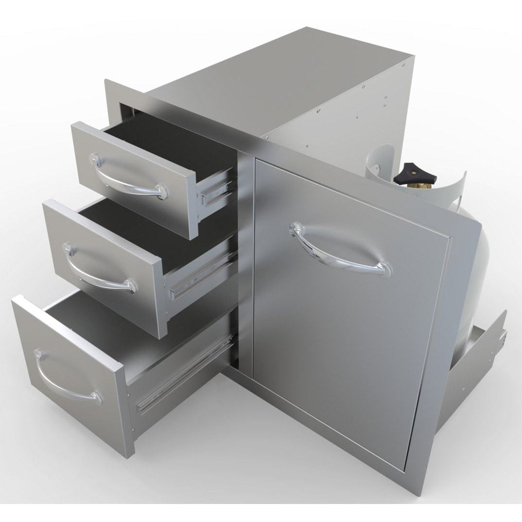 Sunstone 30 inch tank/trash storage & triple drawer BA-LPCTD30 - Open Triple Drawers of the Combo Unit.