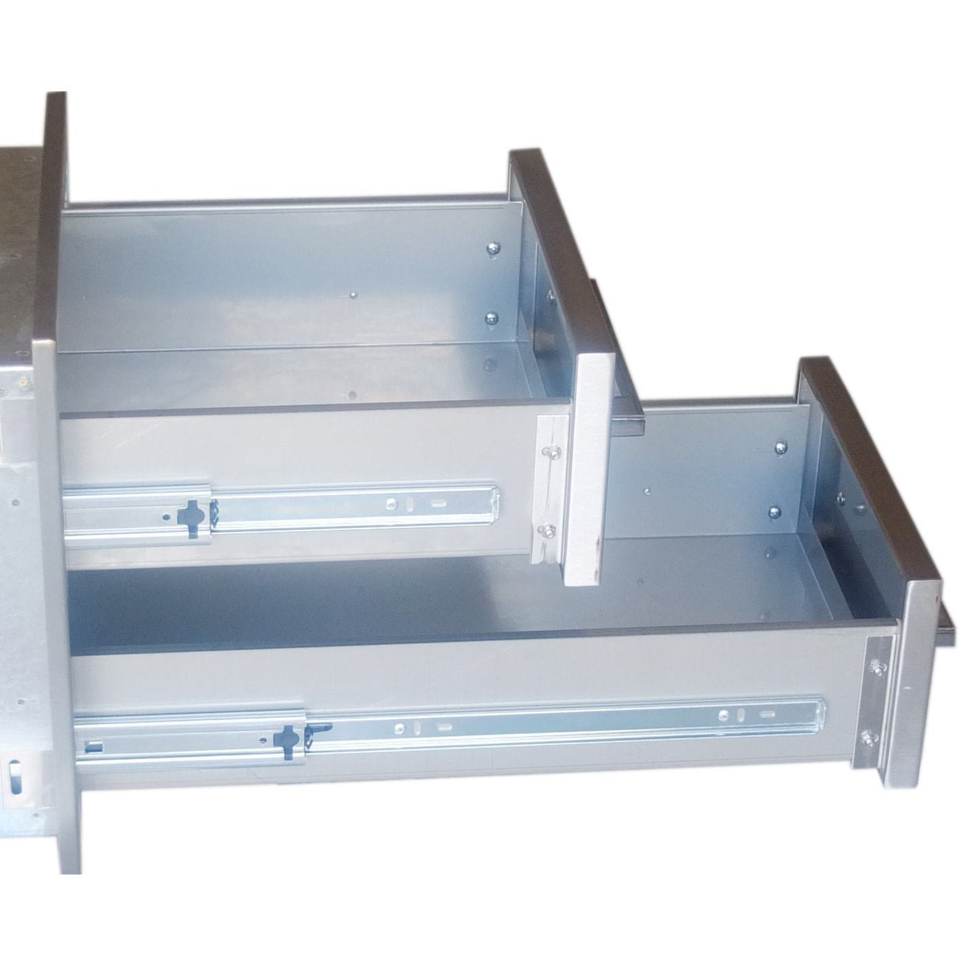 Sunstone 12 inch Beveled Frame Double Drawer BA-DD12 - Side View of Sunstone Double Drawer Tracks.