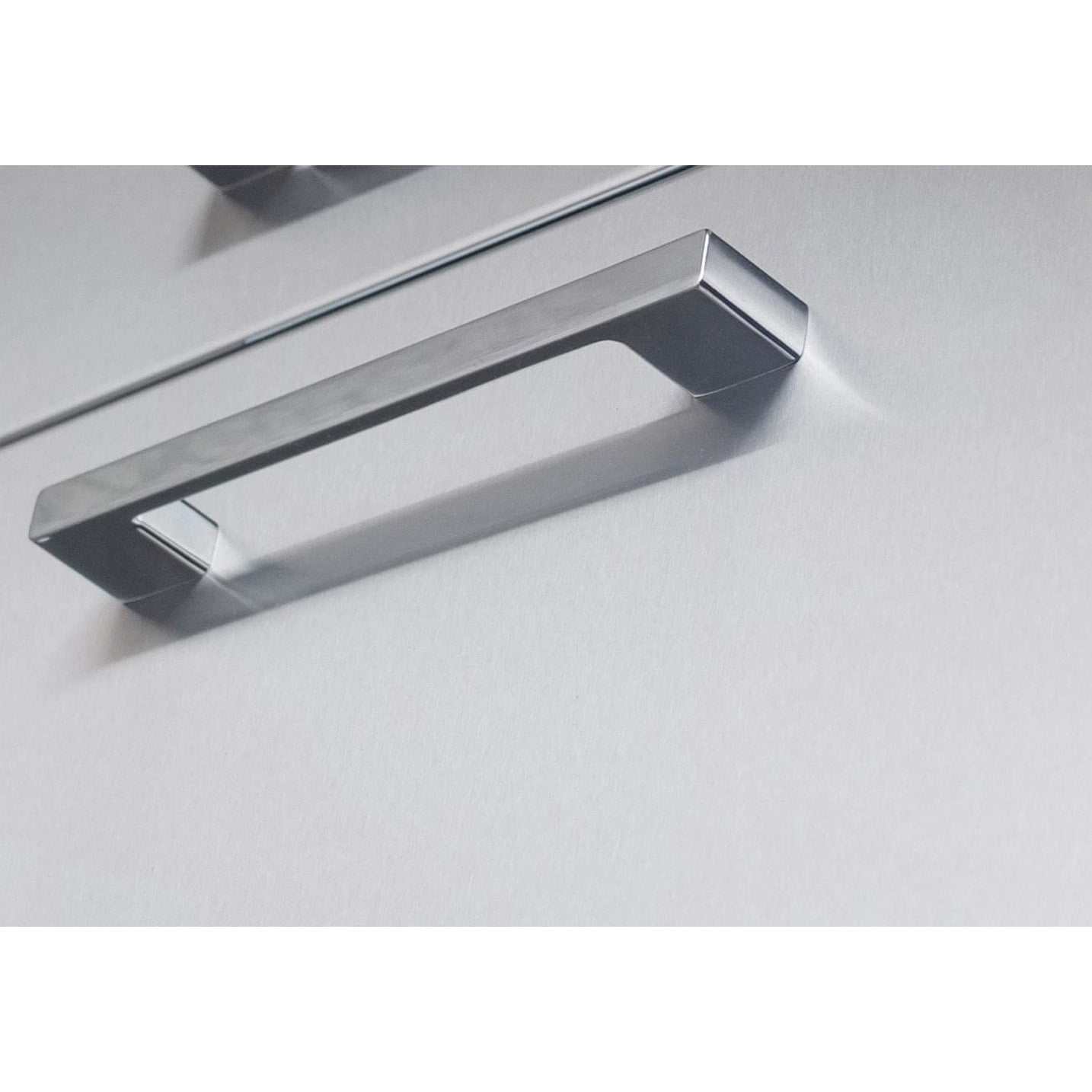 Sunstone 30 inch beveled frame double door BA-DD30 - Close-up of a handle on stainless steel double doors.