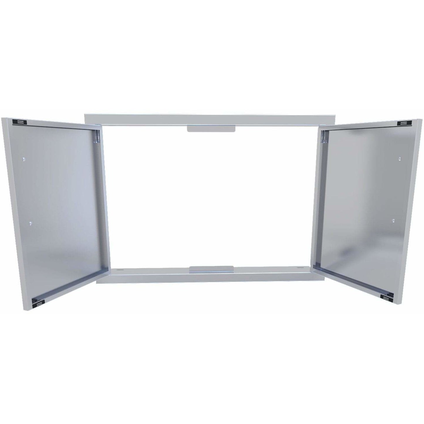 Sunstone 30 inch beveled frame double door BA-DD30 - Stainless steel double access doors, both open.