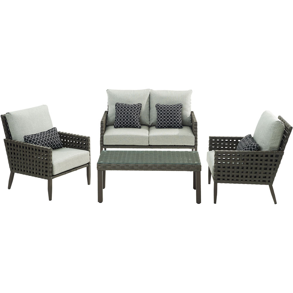 Hanover Archer 4pc Seating Set Loveseat 2 Side Chairs Woven-Glass Coffee Table - M&K Grills