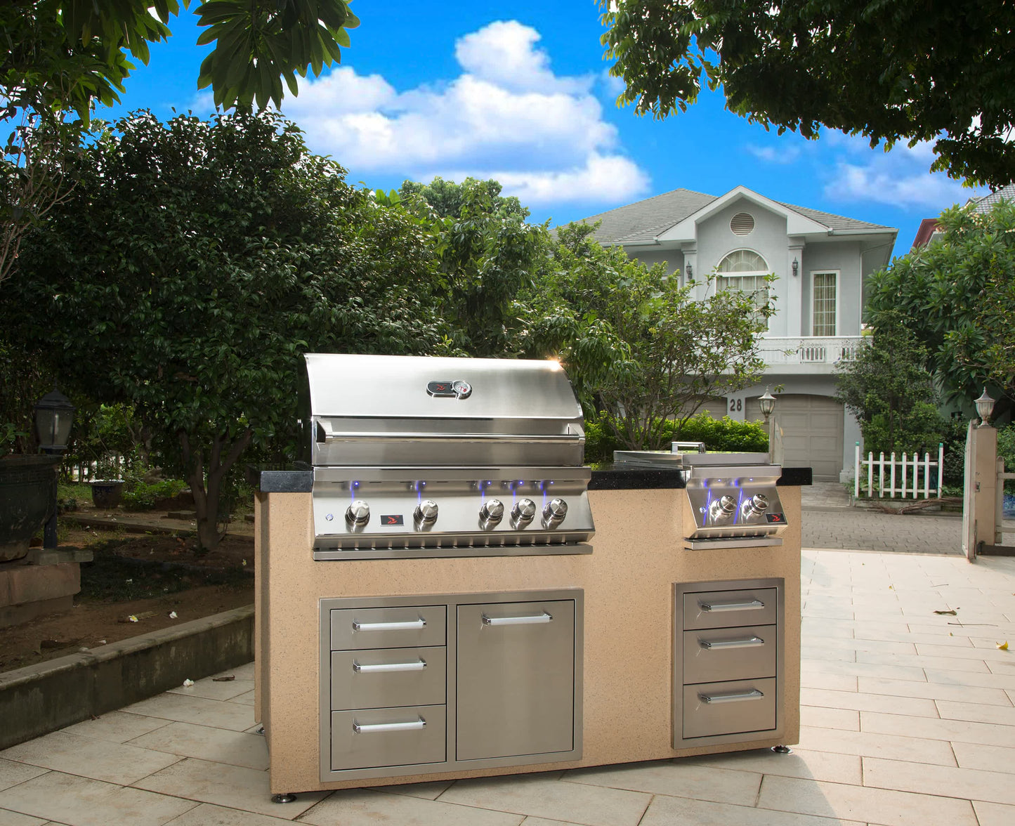 Bonfire 34-Inch 4 Burner Built In Gas Grill W/Rotisserie Kit - CBB4 - Island-Set-LifeSytle
