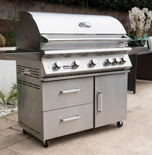 Bonfire 42-Inch 5 Burner Freestanding Cart Gas Grill W/ Rotisserie Kit - CBF500CDC - Lifestyle