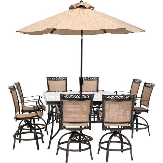 hanover-fontana-9-piece-8-counter-height-swivel-sling-chairs-60-inch-square-glass-table-umbrella-and-base-fntdn9pcbrsqg-su