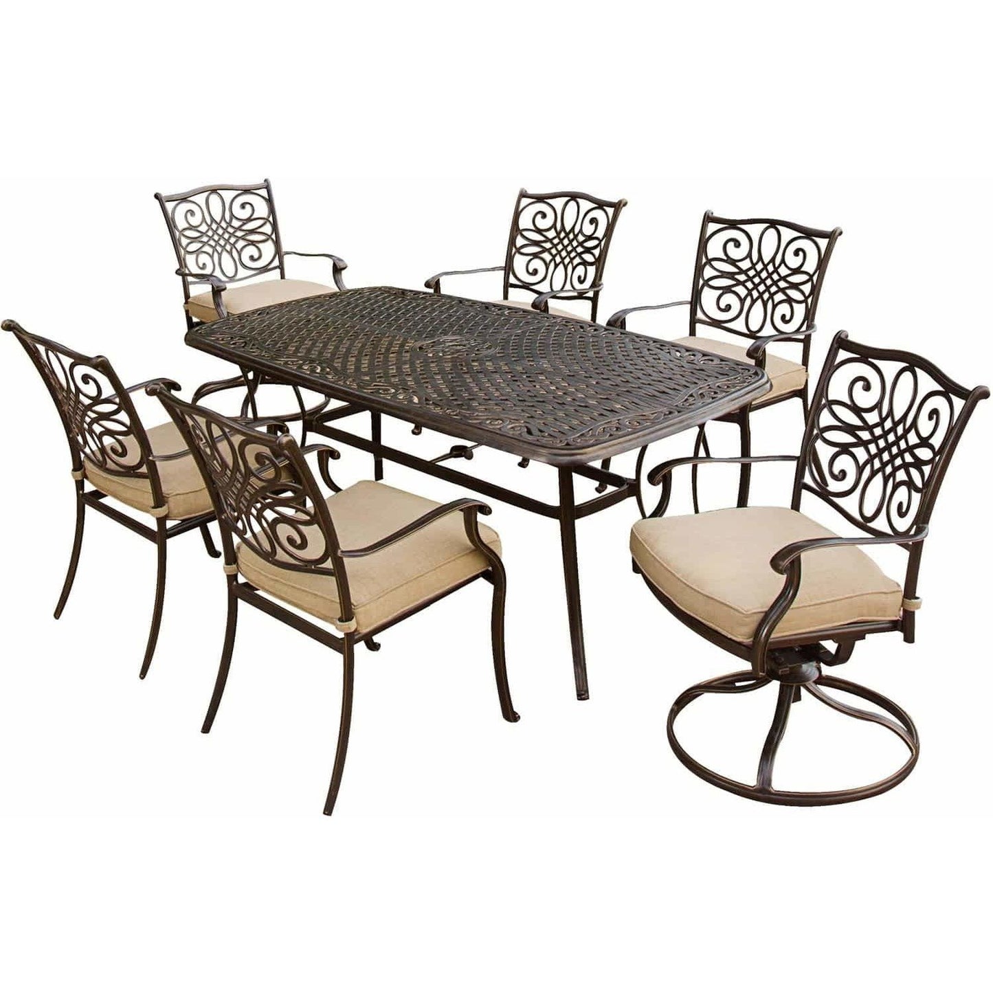 Hammond Adams 7Pc Outdoor Dining Set 4 Chairs 2 Swivel & Dining Table - M&K Grills
