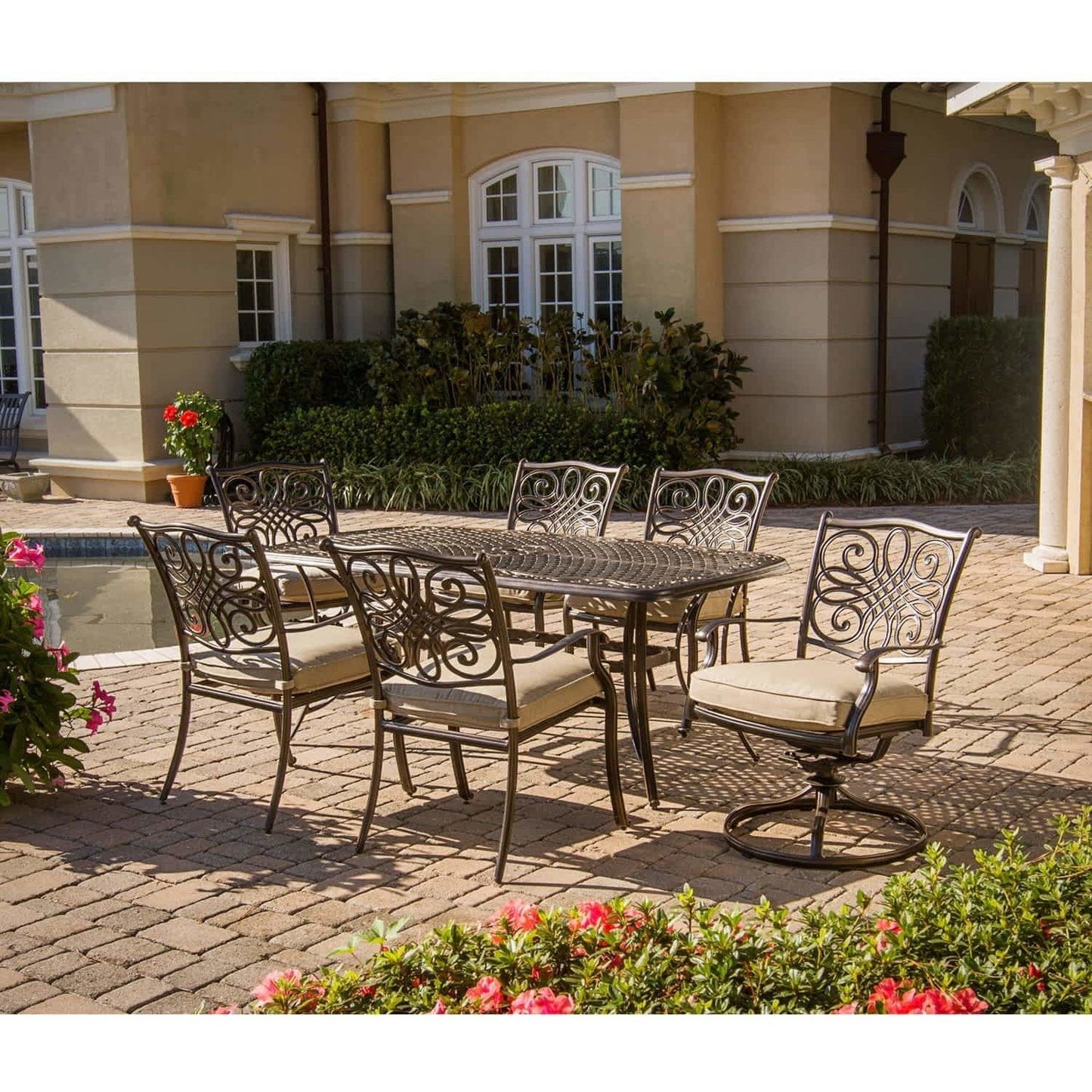 Hammond Adams 7Pc Outdoor Dining Set 4 Chairs 2 Swivel & Dining Table - M&K Grills