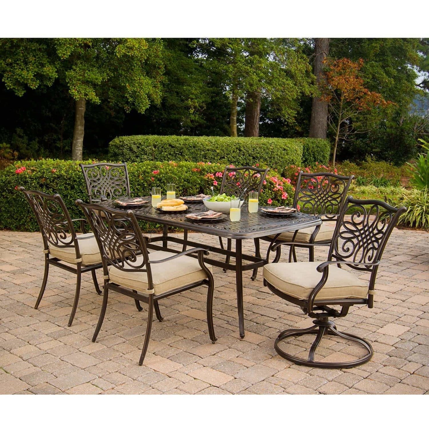 Hammond Adams 7Pc Outdoor Dining Set 4 Chairs 2 Swivel & Dining Table - M&K Grills