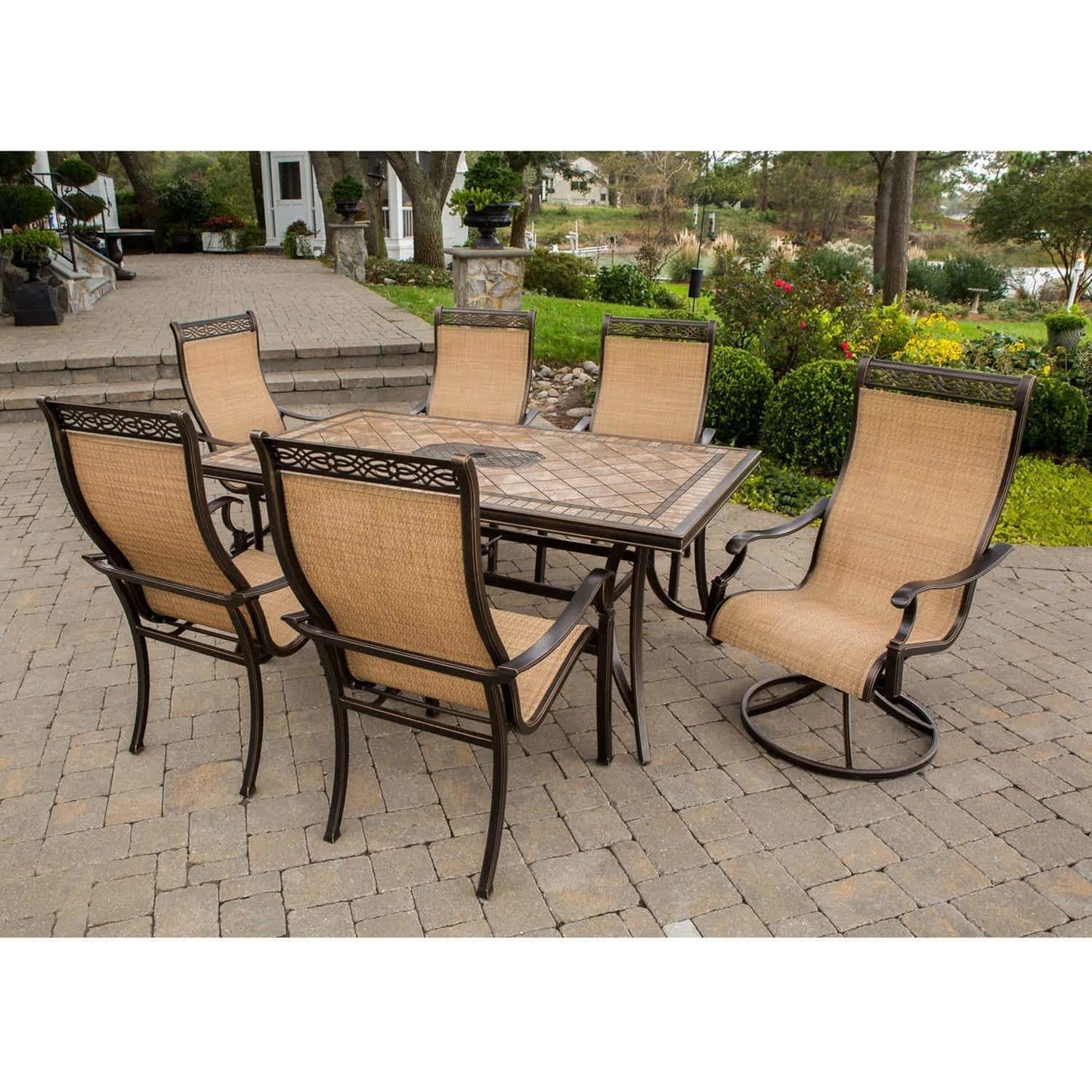 Hammond Brandywine 7Pc patio dining set 4 Chairs, 2 Swivel, Table - M&K Grills