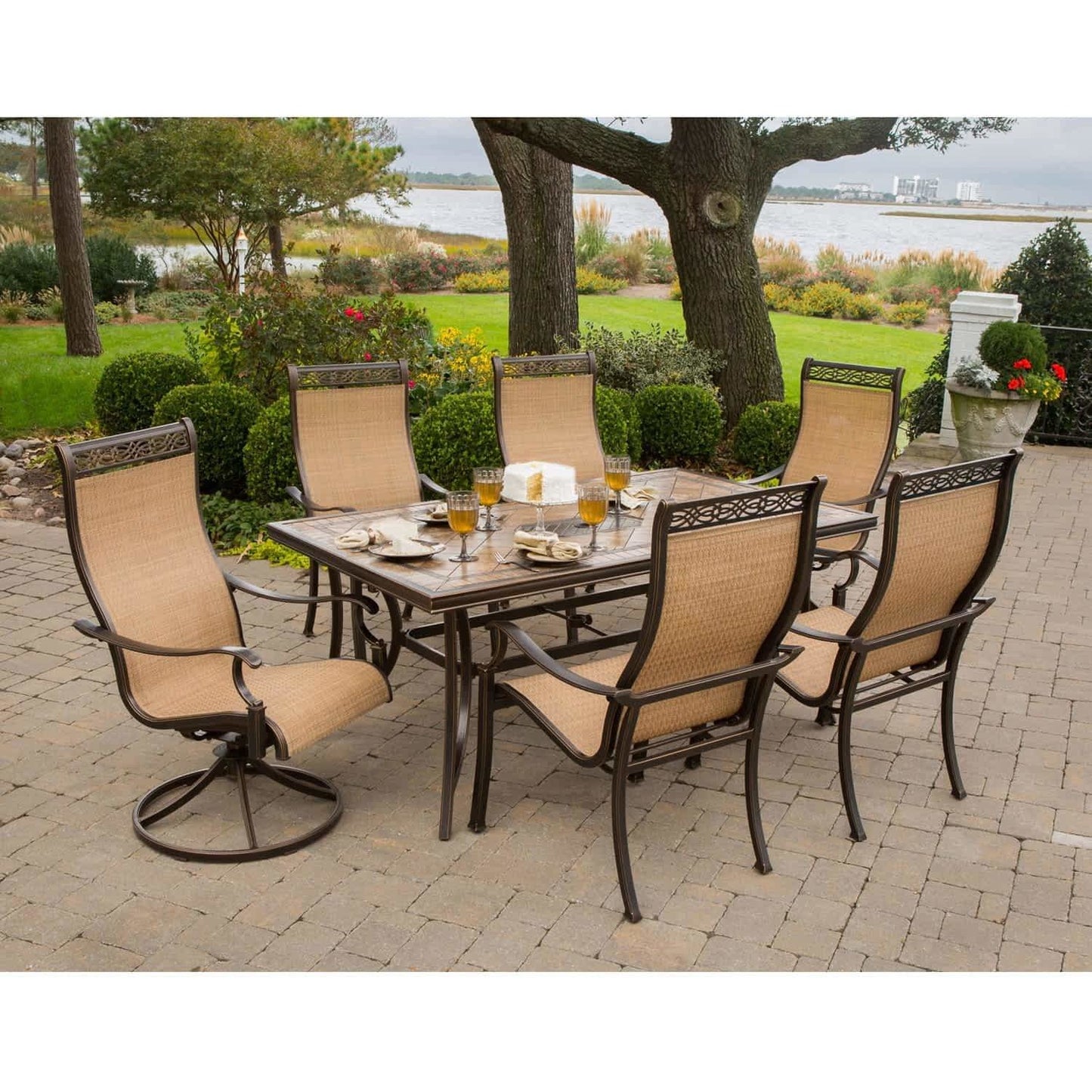 Hammond Brandywine 7Pc patio dining set 4 Chairs, 2 Swivel, Table - M&K Grills