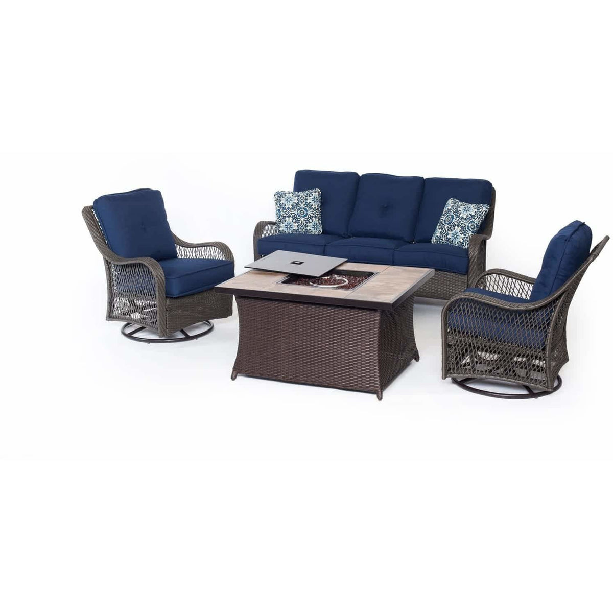 Hammond Brentwood 4pc fire pit table set loveseat 2 swivel chairs - M&K Grills
