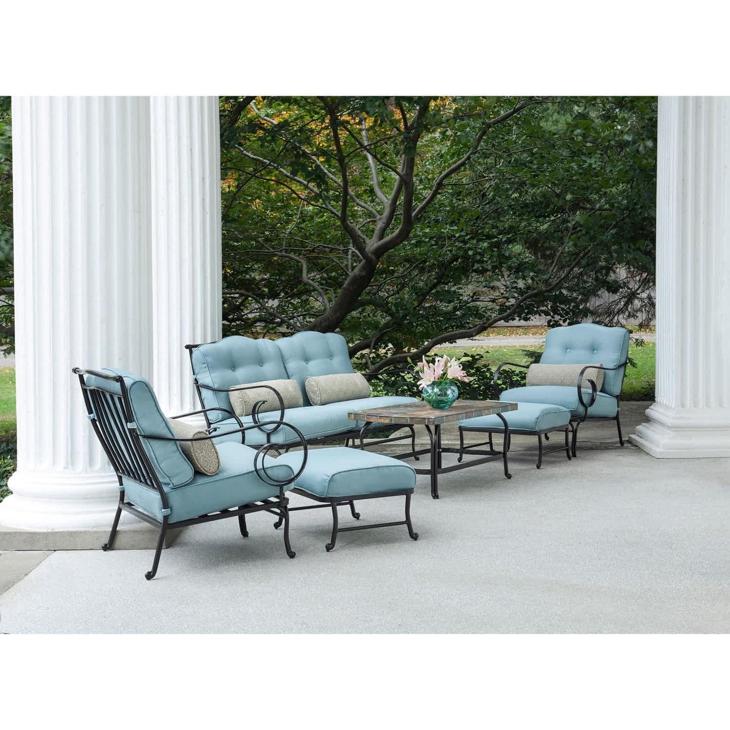 Hammond Lakeside 6Pc Outdoor Conversation Set Loveseat And Ottomans - M&K Grills