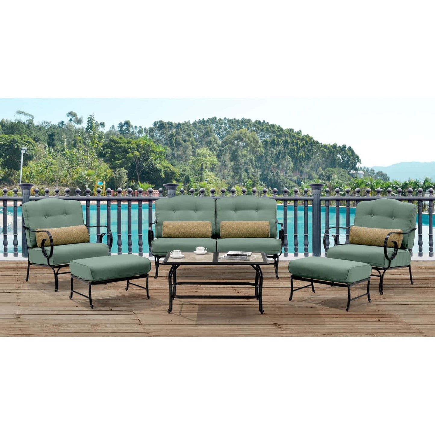 Hammond Lakeside 6Pc Outdoor Conversation Set Loveseat And Ottomans - M&K Grills