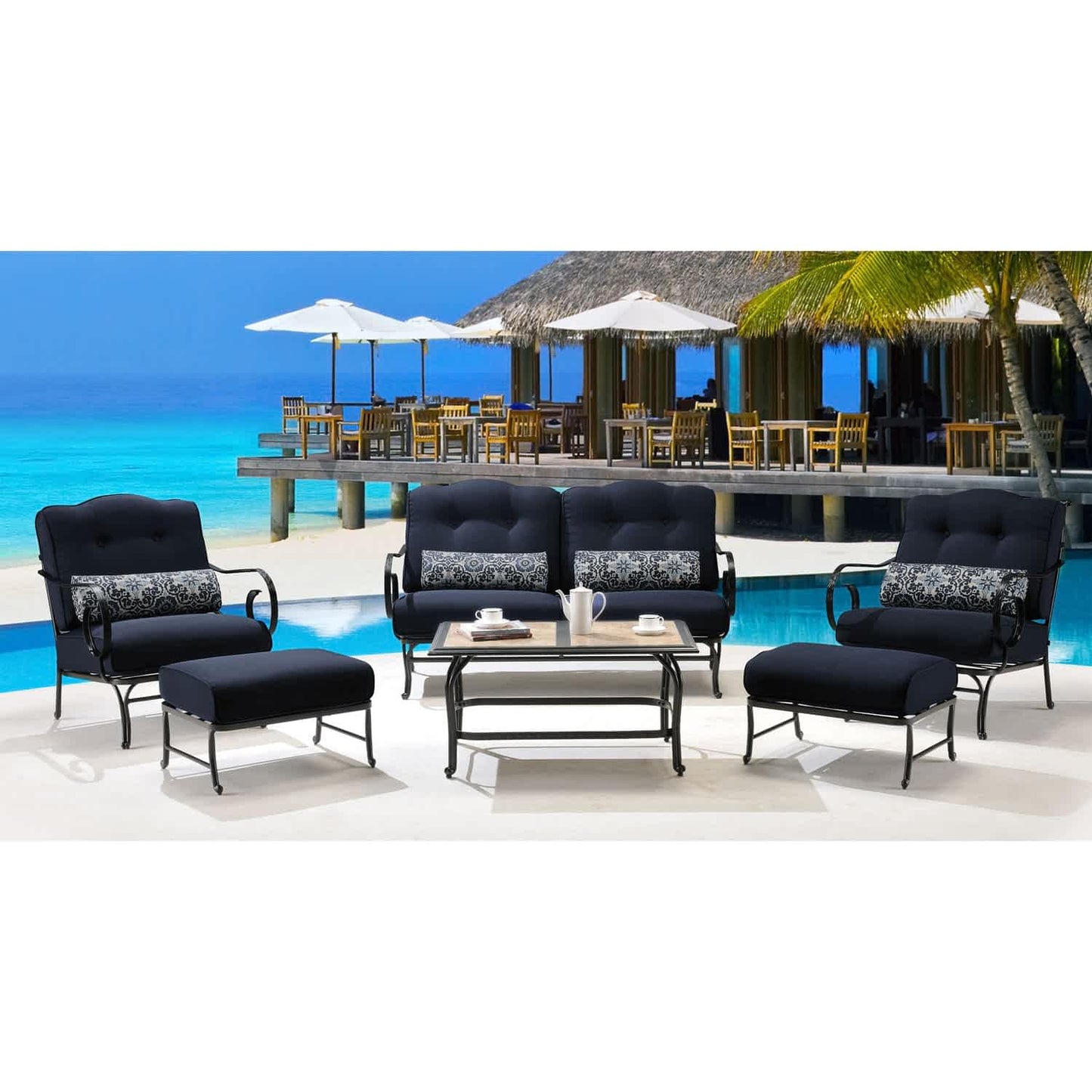 Hammond Lakeside 6Pc Outdoor Conversation Set Loveseat And Ottomans - M&K Grills