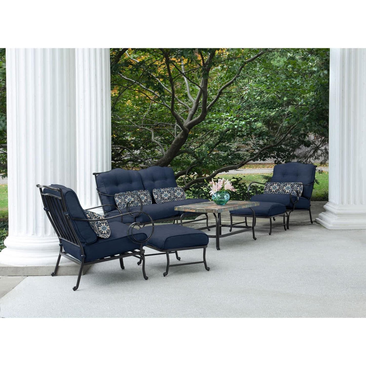 Hammond Lakeside 6Pc Outdoor Conversation Set Loveseat And Ottomans - M&K Grills