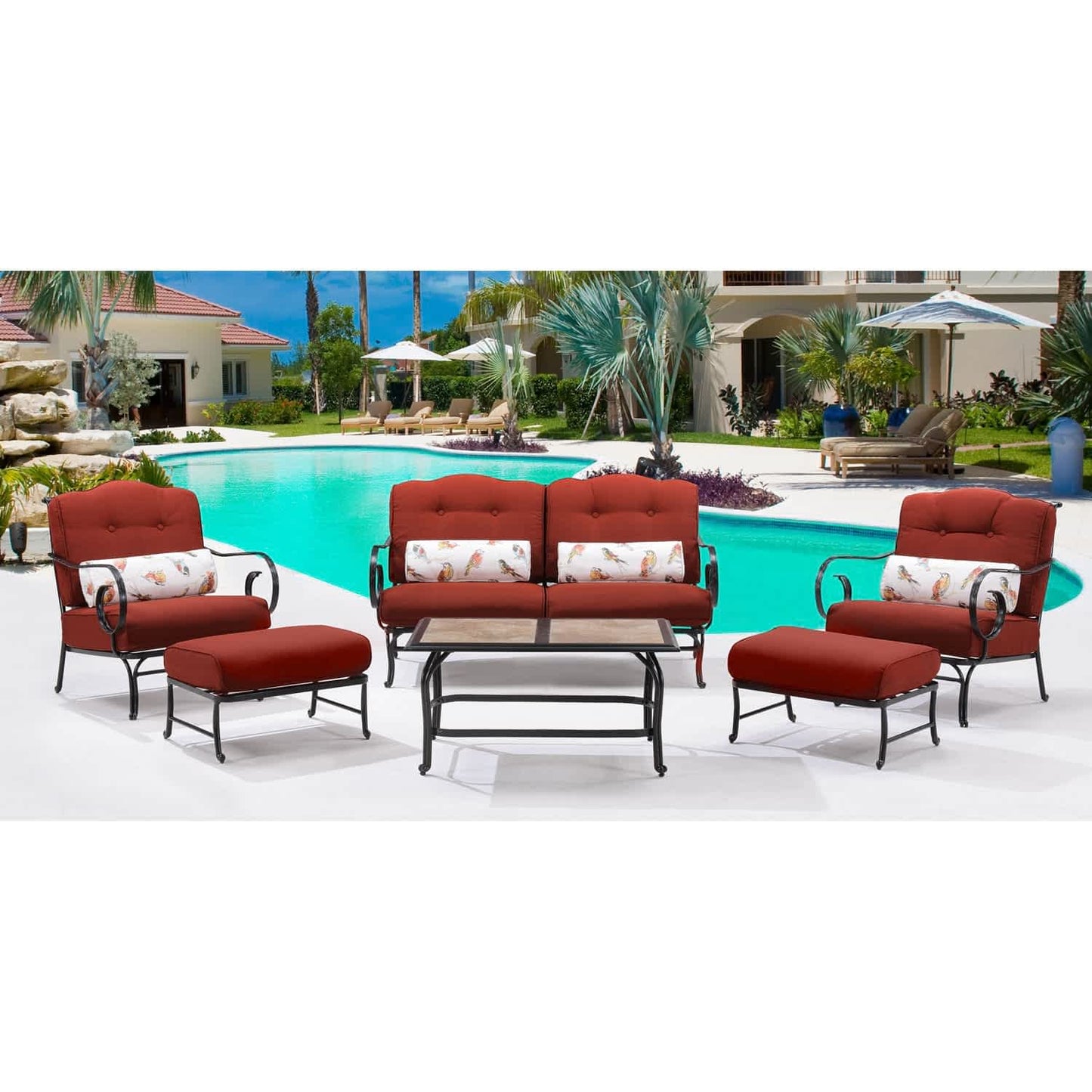 Hammond Lakeside 6Pc Outdoor Conversation Set Loveseat And Ottomans - M&K Grills