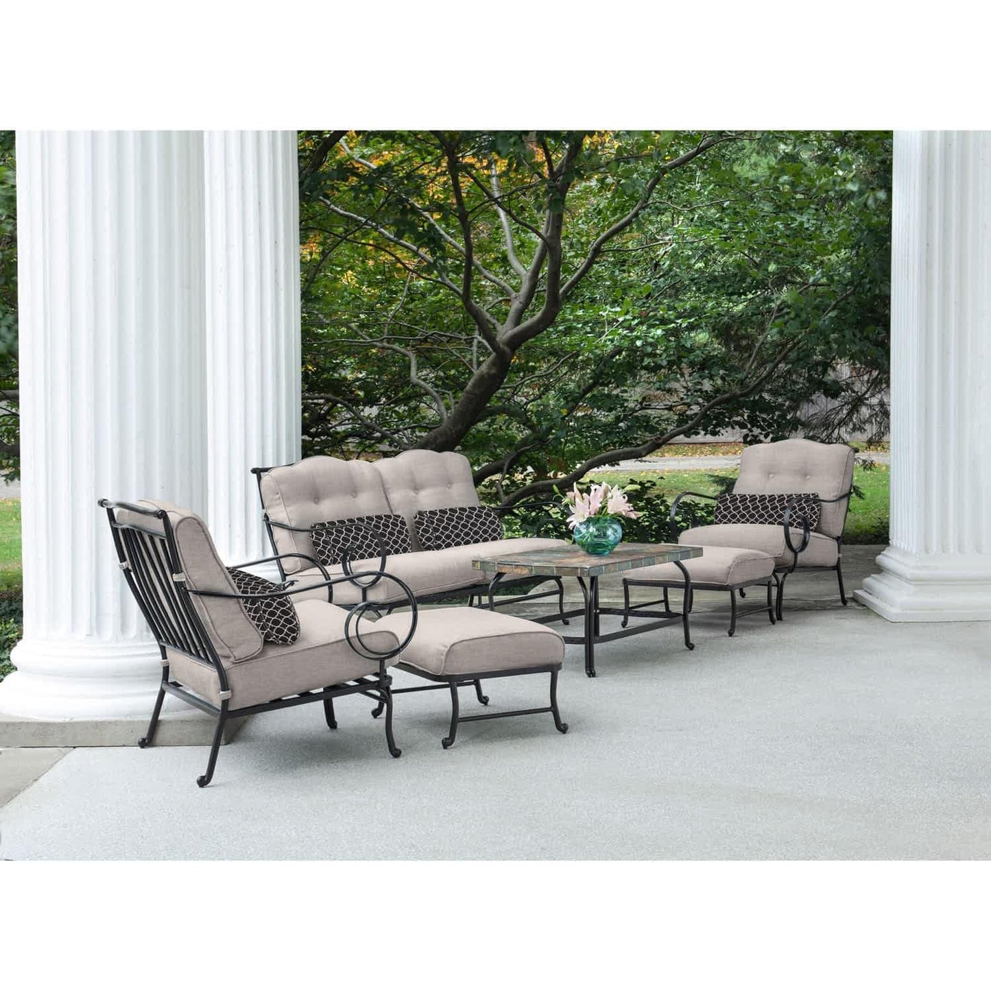 Hammond Lakeside 6Pc Outdoor Conversation Set Loveseat And Ottomans - M&K Grills