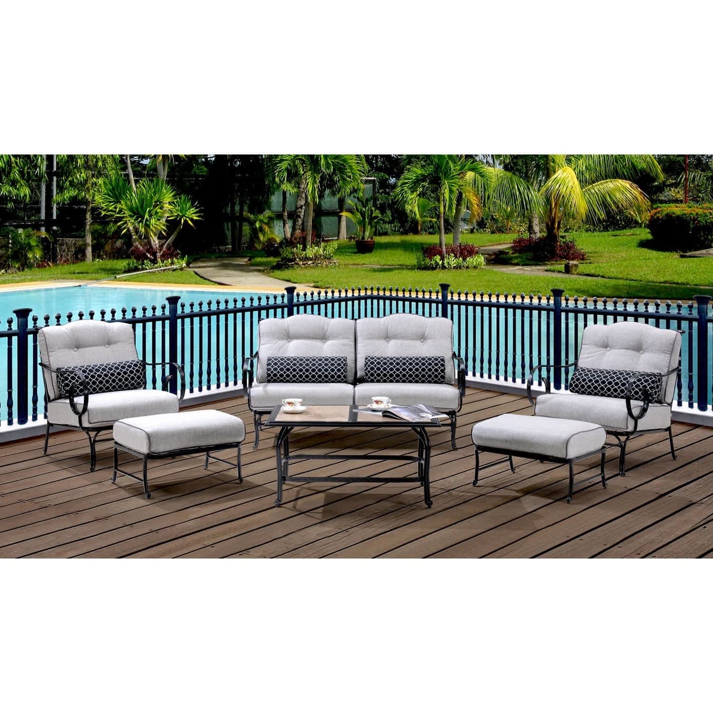 Hammond Lakeside 6Pc Outdoor Conversation Set Loveseat And Ottomans - M&K Grills