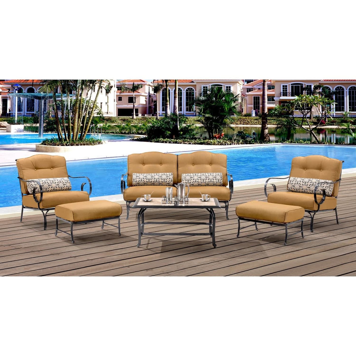 Hammond Lakeside 6Pc Outdoor Conversation Set Loveseat And Ottomans - M&K Grills