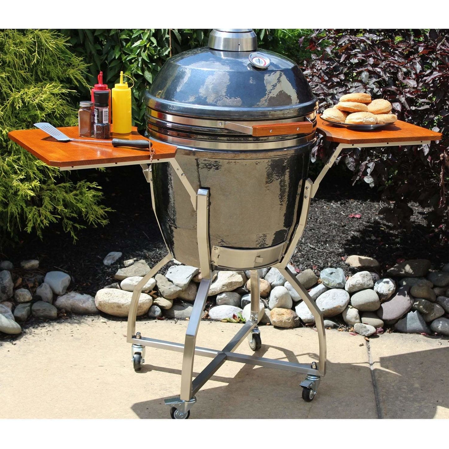 Heat 19″ ceramic kamado grill with accessories & cart HTK-19CSCA - M&K Grills