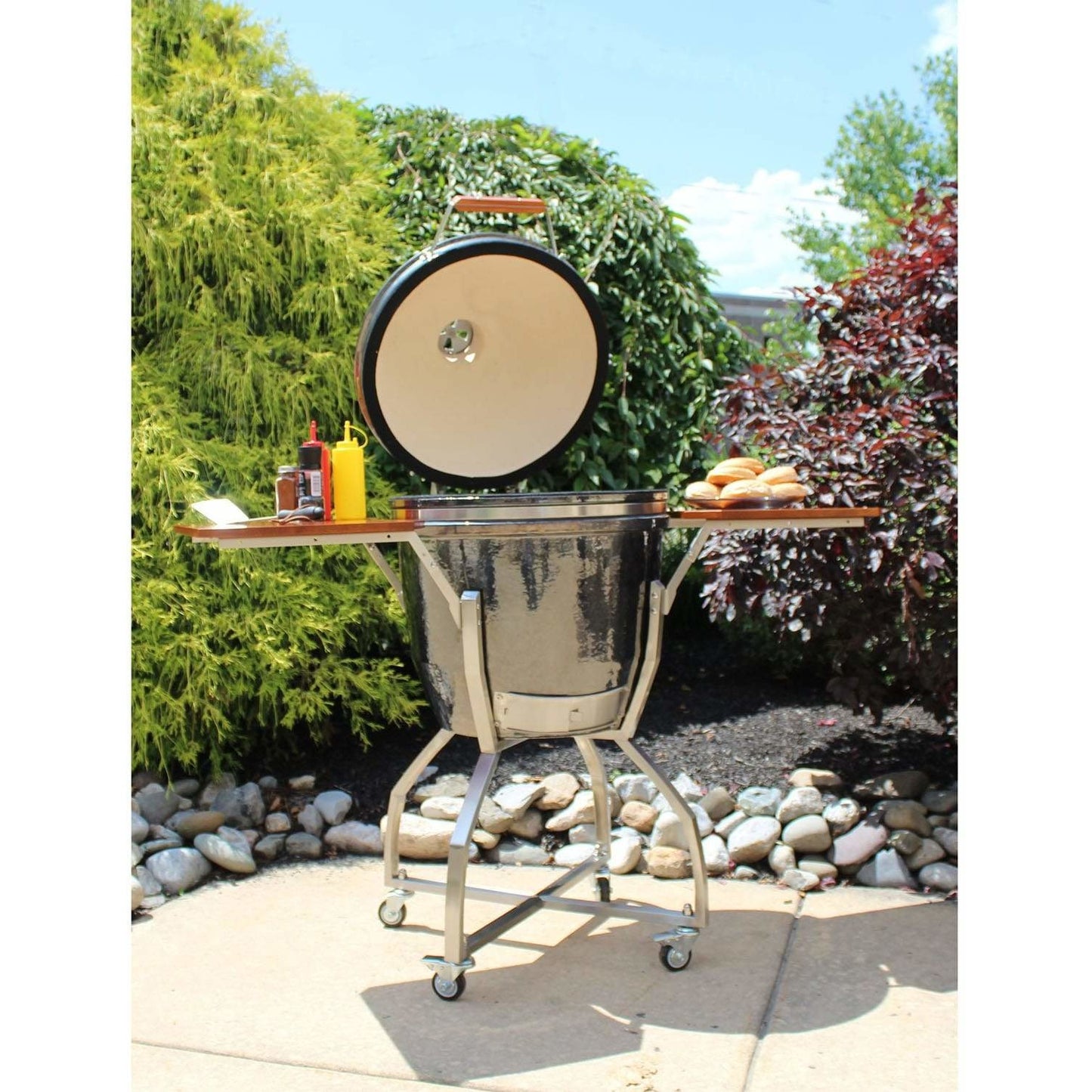 Heat 19″ ceramic kamado grill with accessories & cart HTK-19CSCA - M&K Grills