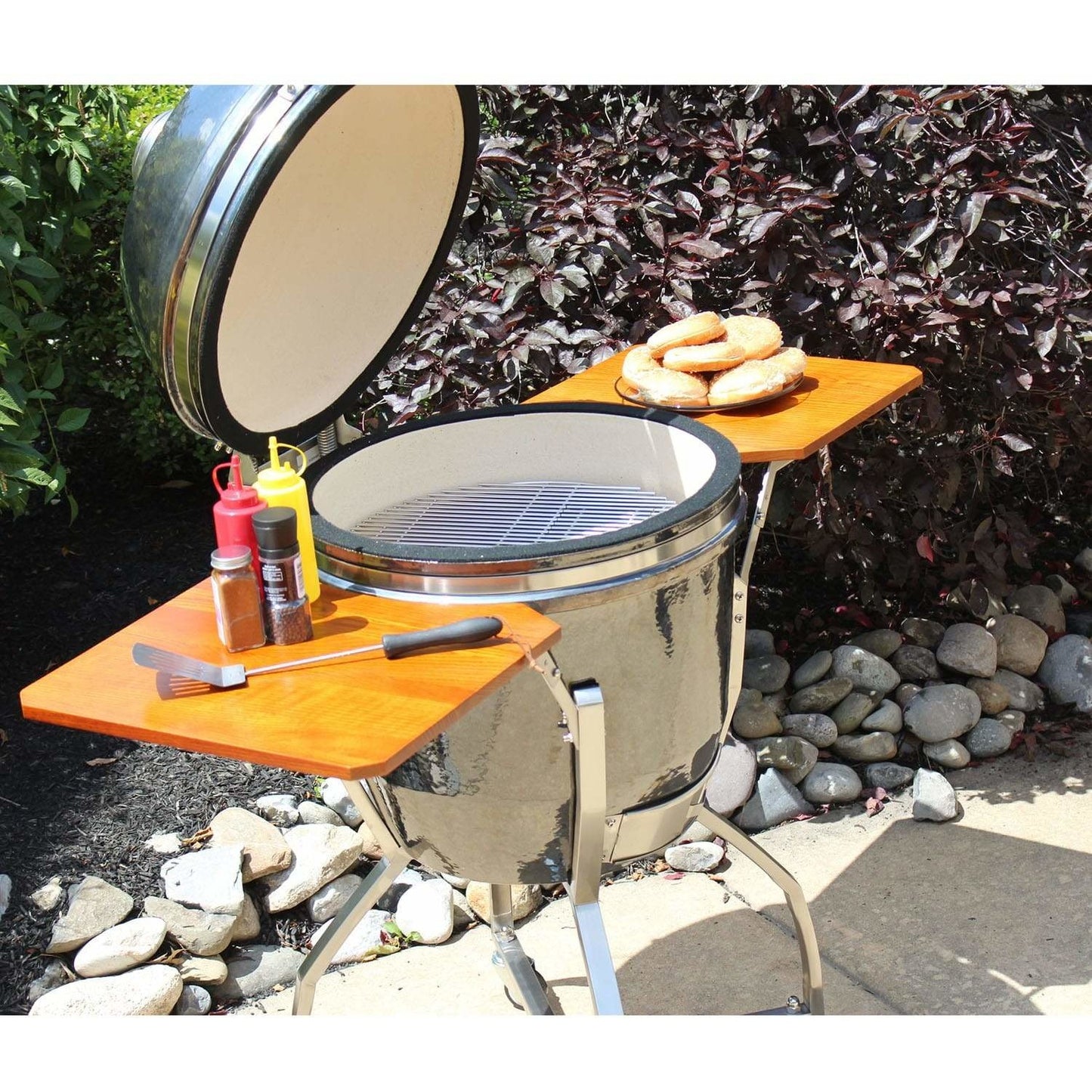 Heat 19″ ceramic kamado grill with accessories & cart HTK-19CSCA - M&K Grills