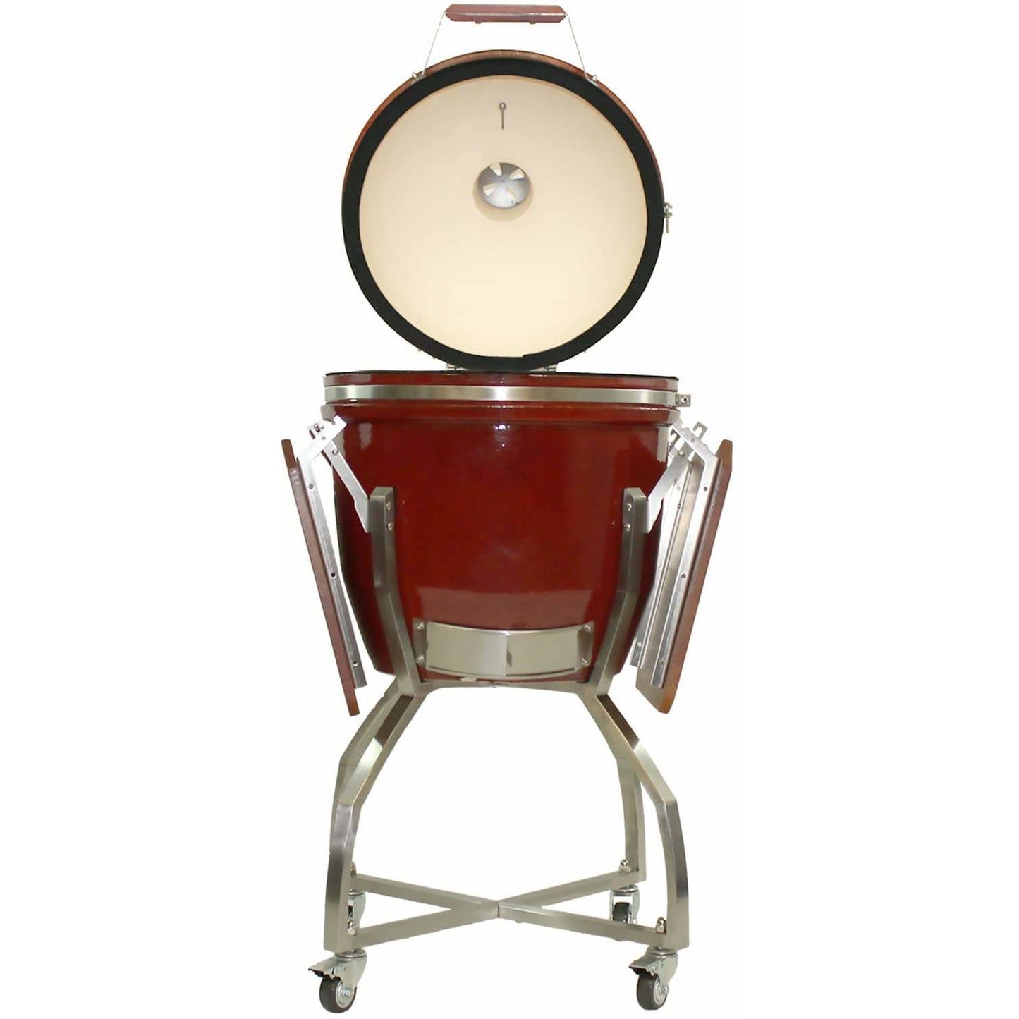 Heat 19 Inch Ceramic Kamado Grill, with cart shelves and Cover | Red - M&K Grills