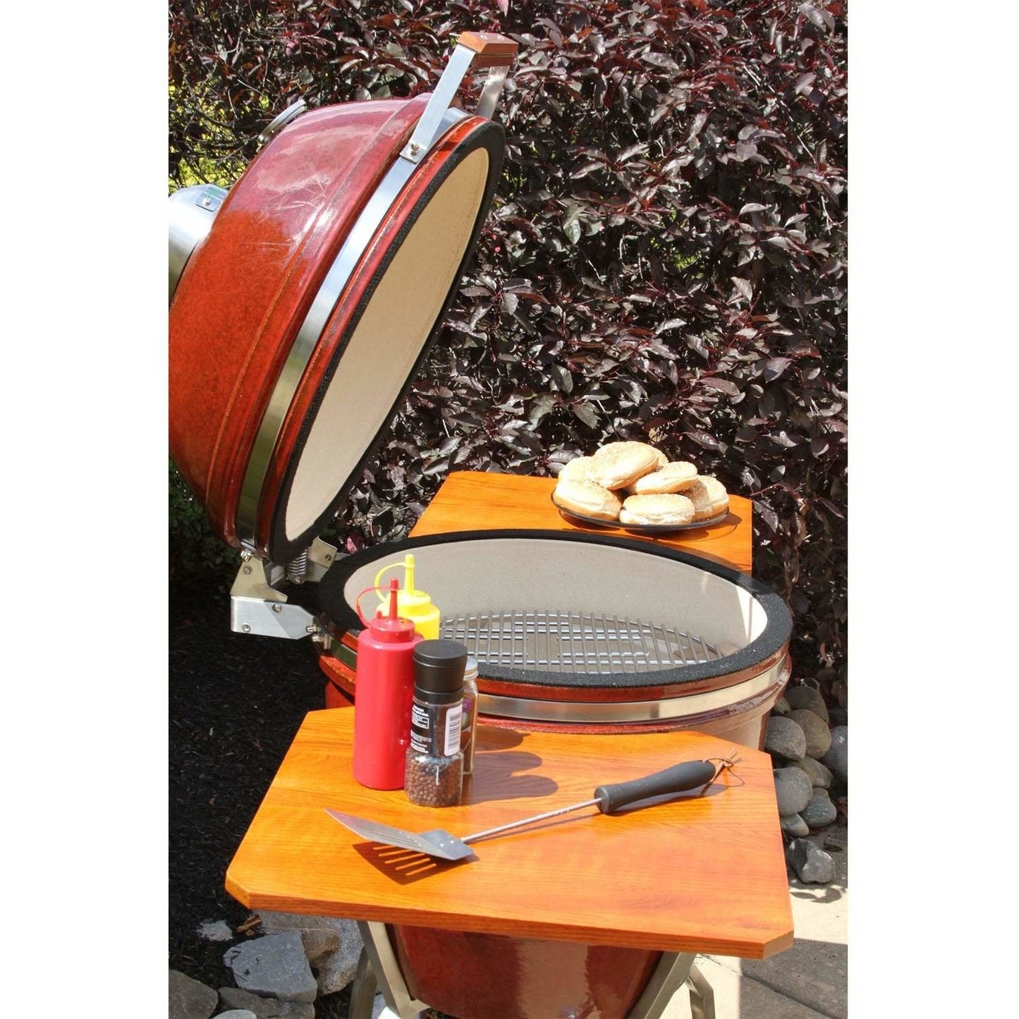 Heat 19 Inch Ceramic Kamado Grill, with cart shelves and Cover | Red - M&K Grills