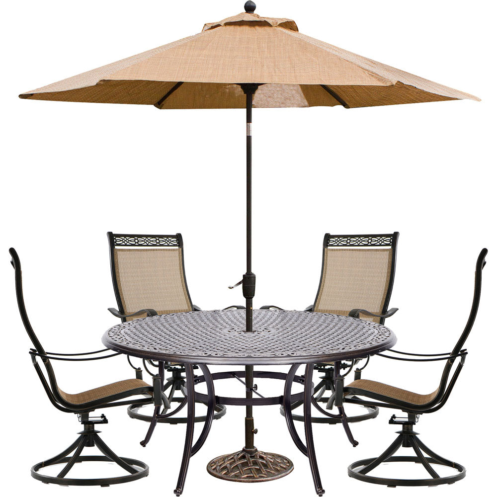 hanover-manor-5-piece-4-sling-swivel-rockers-60-inch-round-cast-table-umbrella-base-mandn5pcswrd4-su