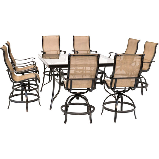 hanover-monaco-9-piece-8-counter-height-swivel-sling-chairs-and-60-inch-square-glass-table-mondn9pcbrsqg