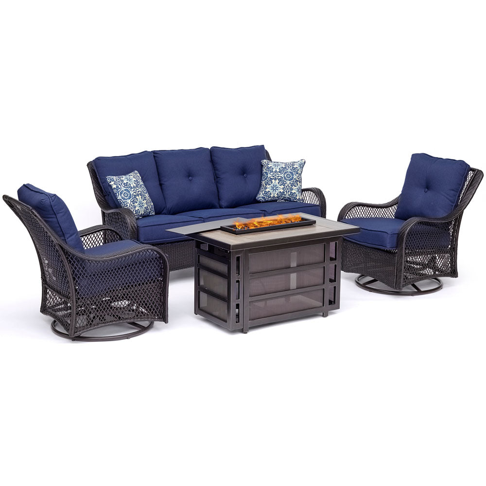 hanover-orleans-4-piece-fire-pit-2-swivel-gliders-sofa-rectangle-kd-fire-pit-with-tile-orl4pcrecfp-nvy