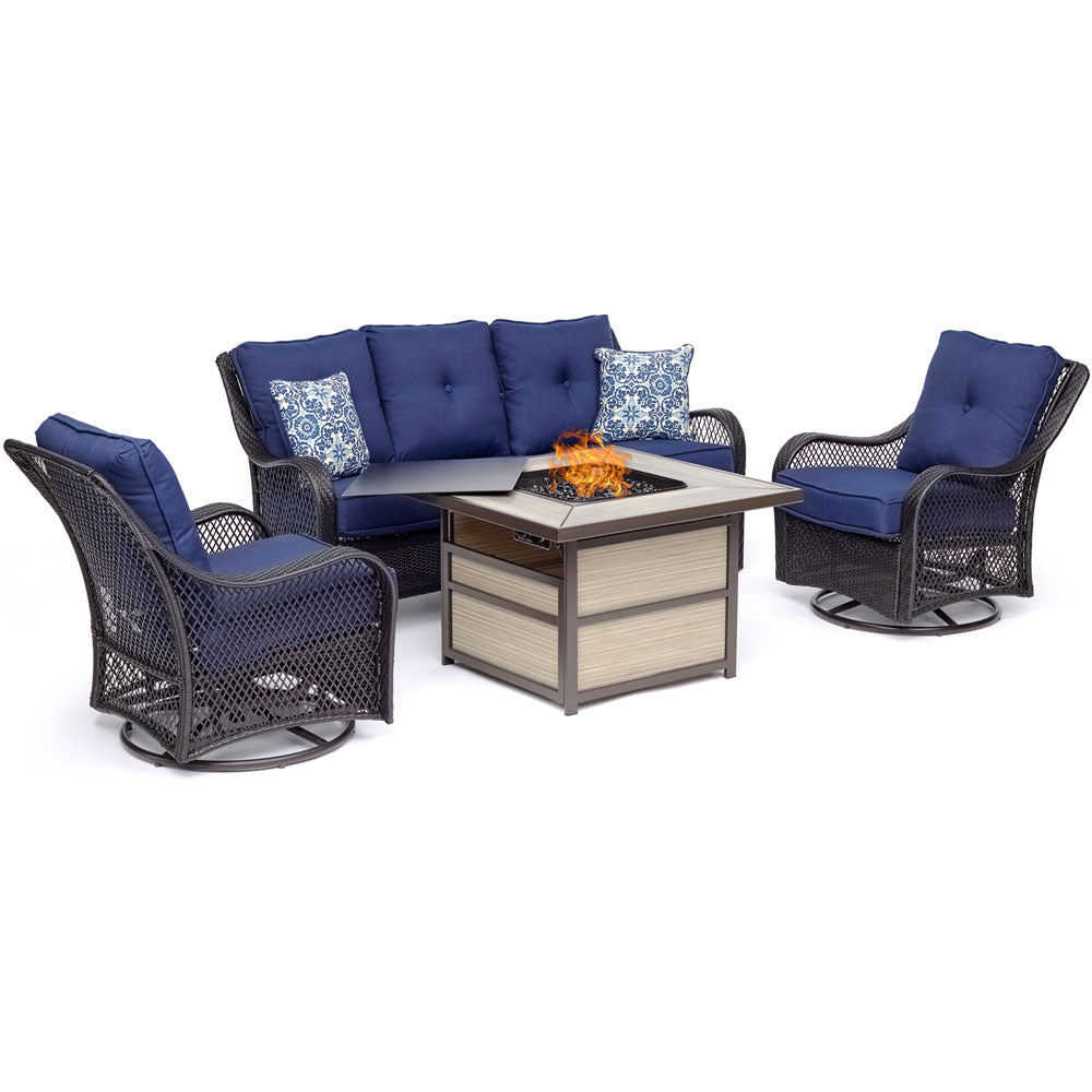 hanover-orleans-4-piece-fire-pit-2-swivel-gliders-sofa-square-kd-fire-pit-with-tile-orl4pcsqfp-nvy