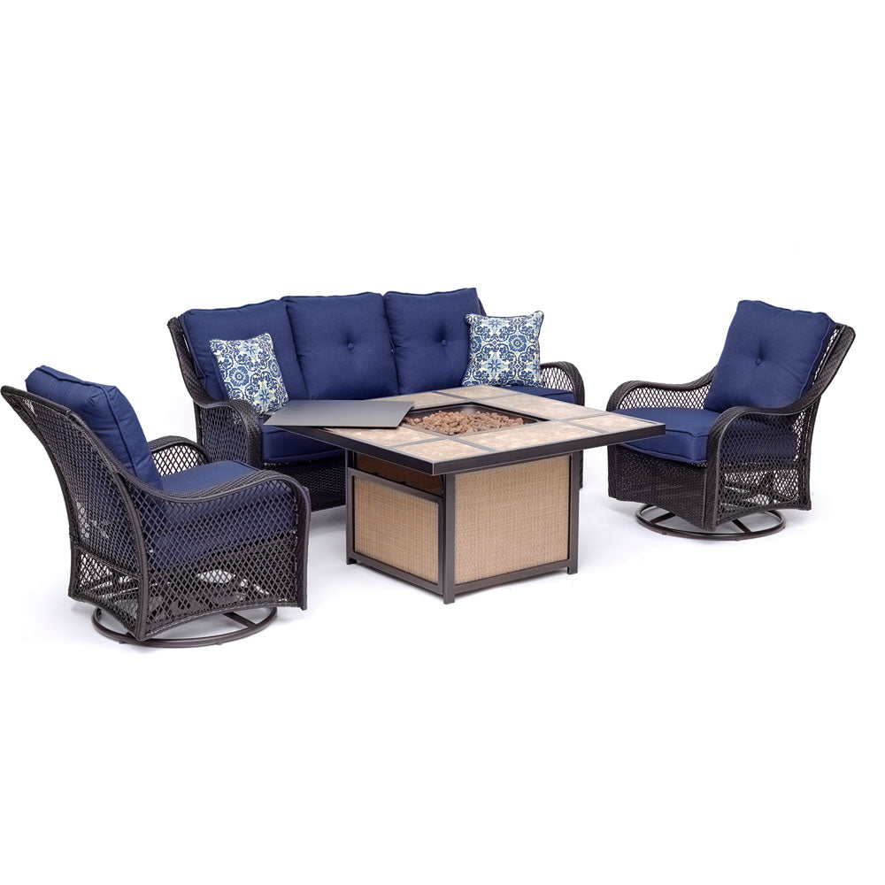 hanover-orleans-4-piece-fire-pit-sofa-2-cushioned-swivel-rockers-tile-top-fire-pit-orl4pctfpsw2-nvy