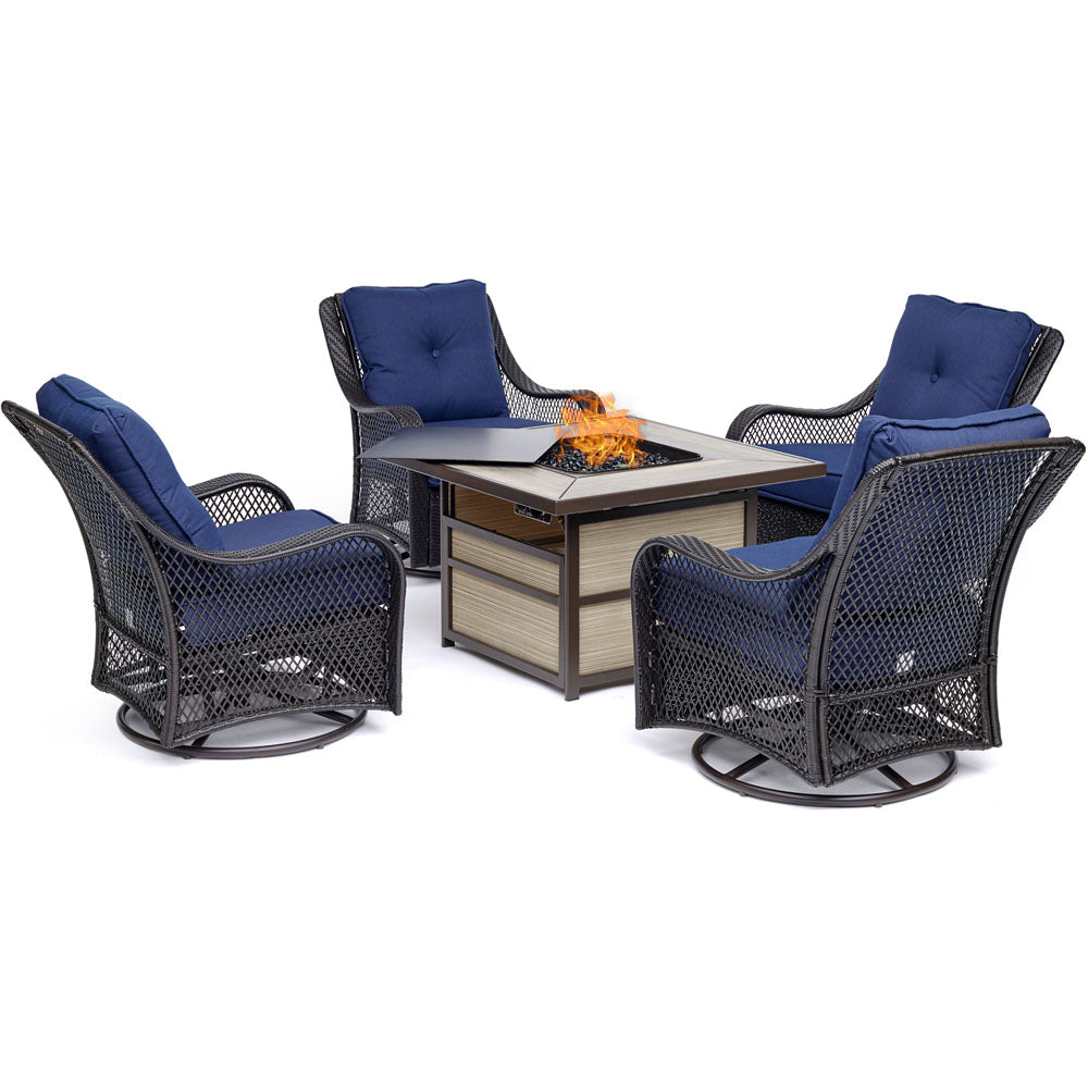 hanover-orleans-5-piece-fire-pit-4-swivel-gliders-square-kd-fire-pit-with-tile-orl5pcsw4sqfp-nvy
